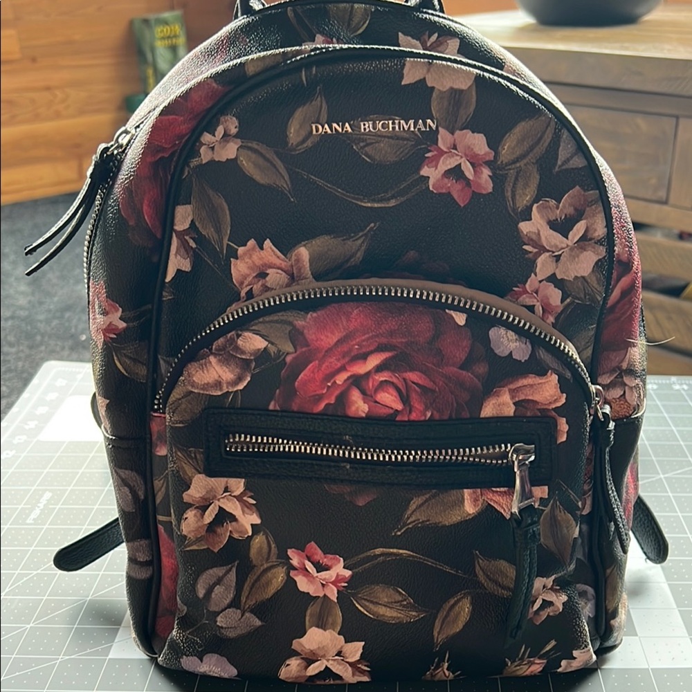 Dana Buchman Black and Red Floral Backpack
